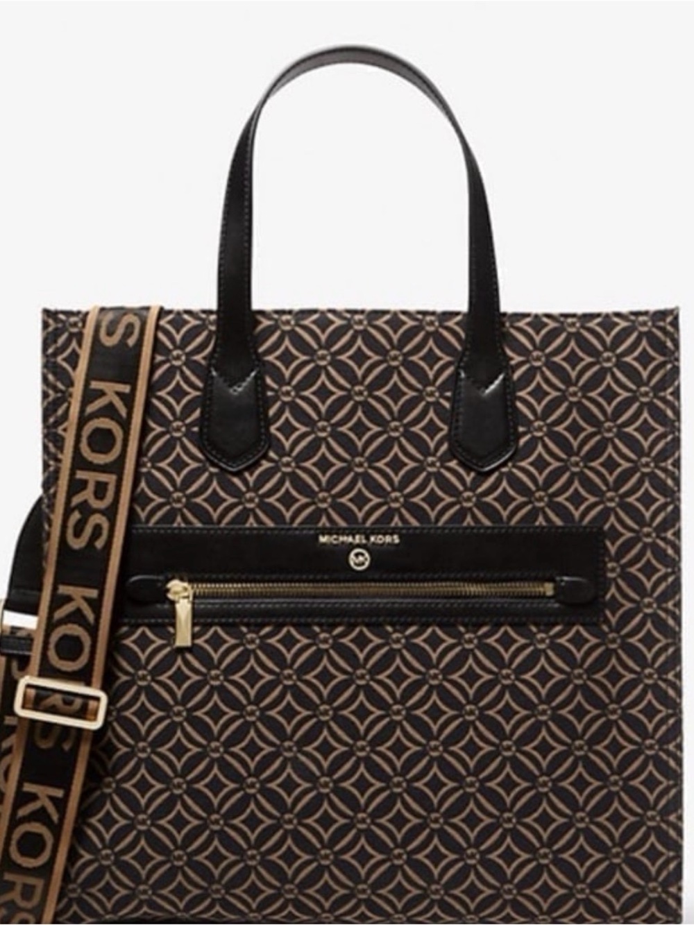 Michael Kors Kempner Brown and Black Signature satchel with Gold Hardware - Picture 4 of 8